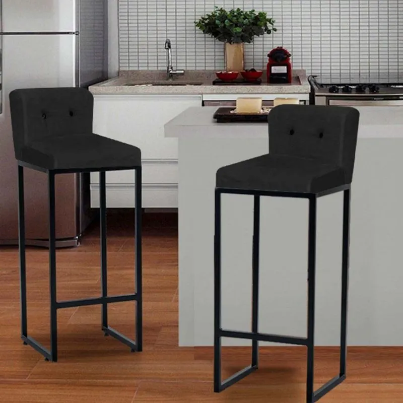 Banqueta Alta Loues Suede Preto