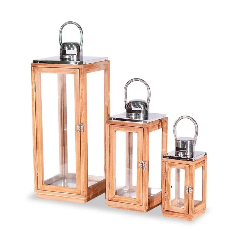Kit Com 3 Lanterna Marroquina Madeira Wood Decorativa PMG