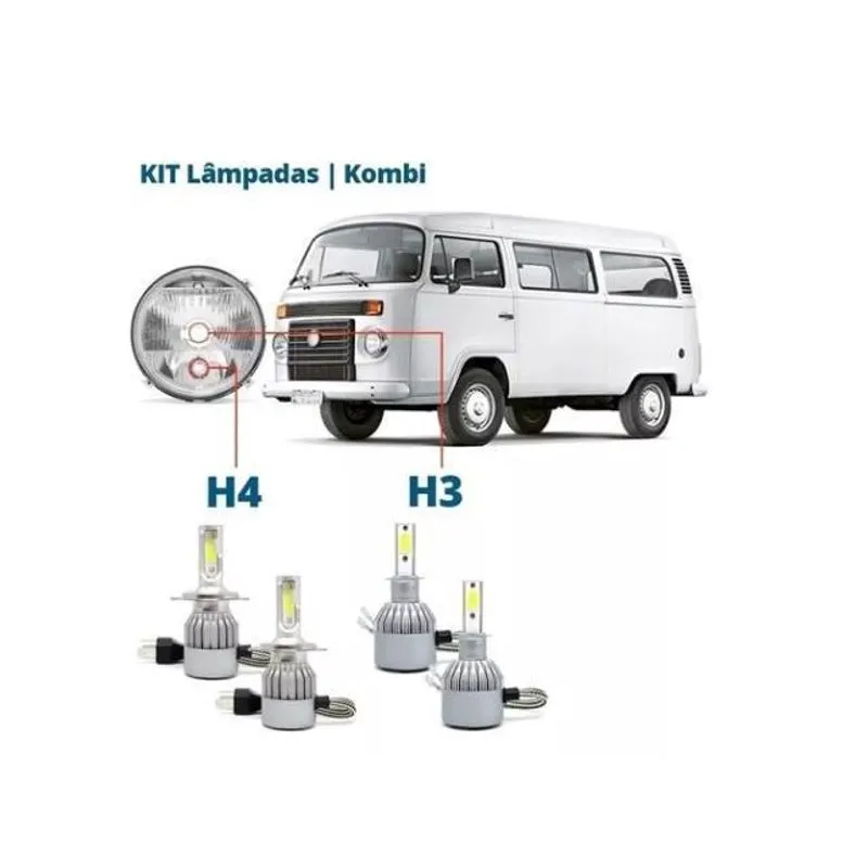 Kit Super Led Kombi 8000K Farol Alto Baixo E Milha