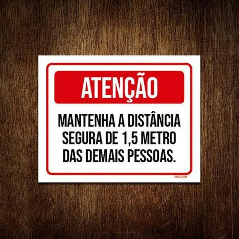 Kit 10 Placas Atenção Mantenha Distância Segura Pessoas