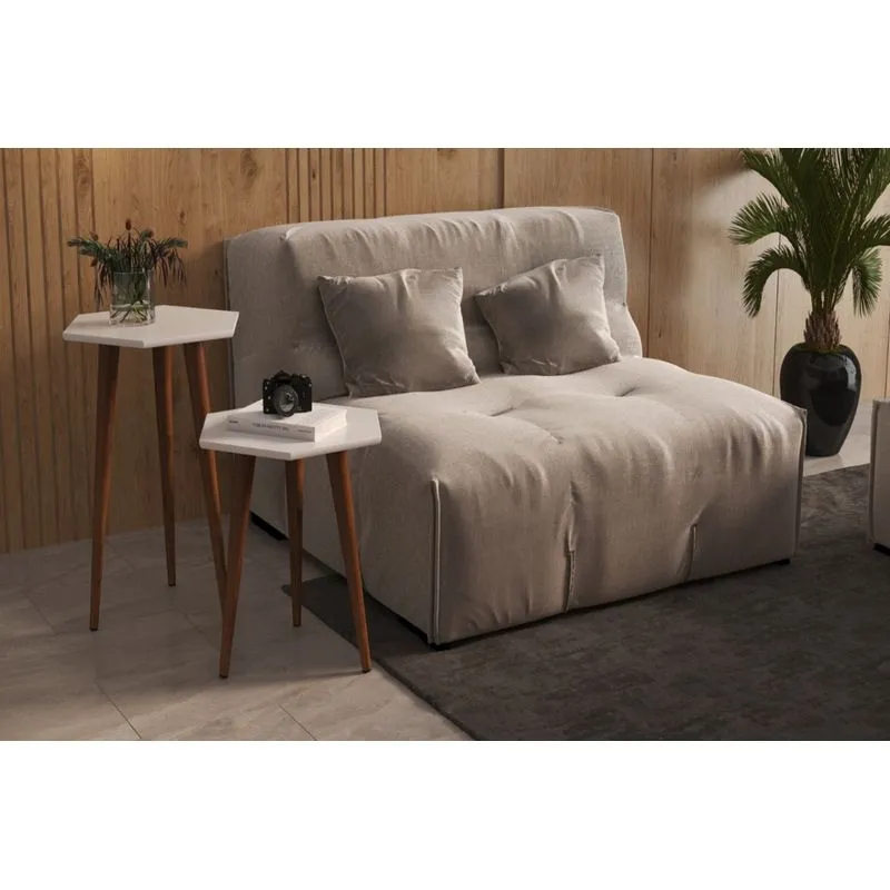 Jogo 2 mesas sala Retrô Pés Palito, lateral e apoio tampo sextavado cor off white - Comprar Moveis Em Casa