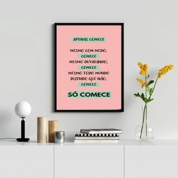 Quadro Motivacional Apenas Comece 24x18cm Madeira Preta