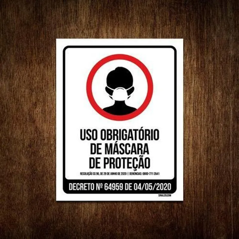 Placa Uso Obrigatório De Máscara De Proteção 36x46