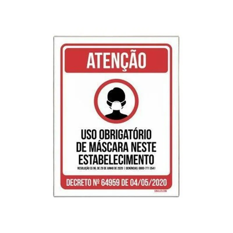Placa Uso Obrigatório Máscara Estabelecimento Comércio 18x23