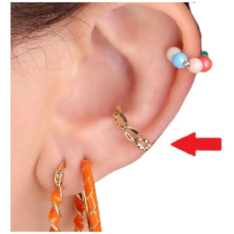 Piercing Argola Orelha Falso Fake Dourado Corrente Barato