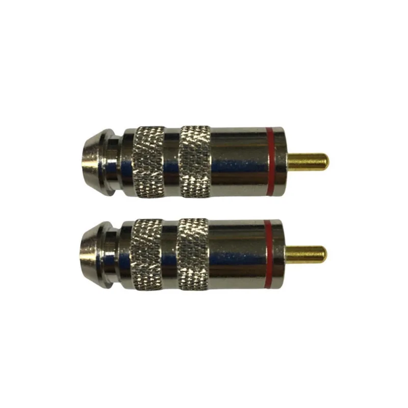 Kit 2 Plug Rca Macho Metal Cromado Ponta Dourada - Vermelho