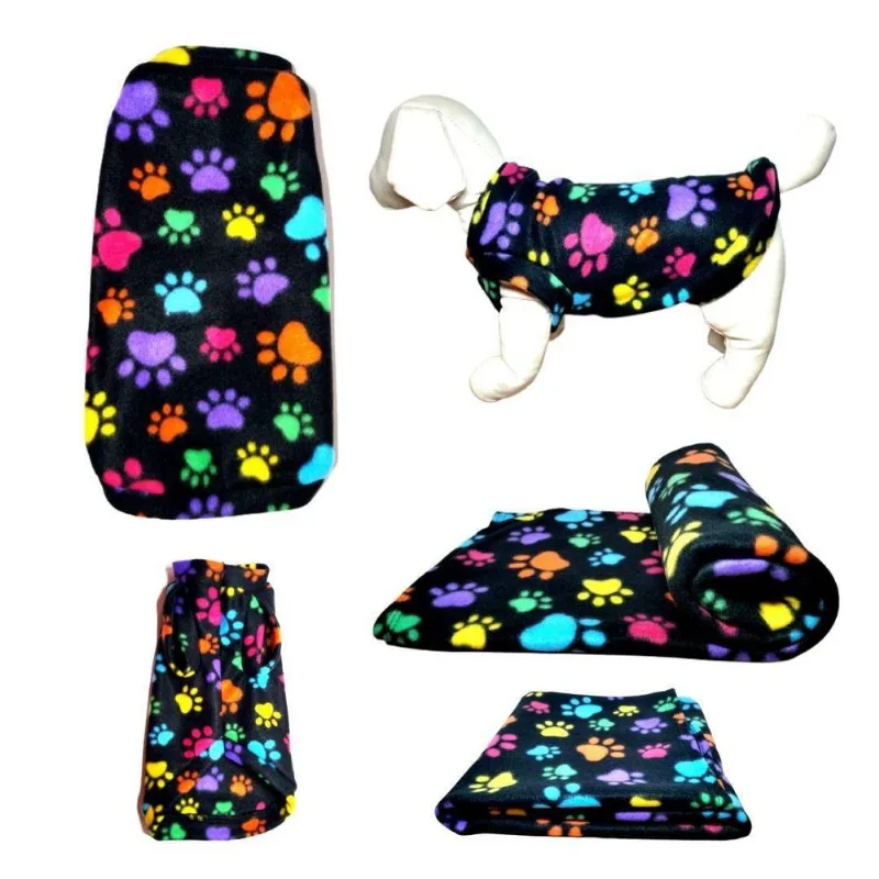 Kit Roupa E Manta Soft Para Cães - Preto Colorido E