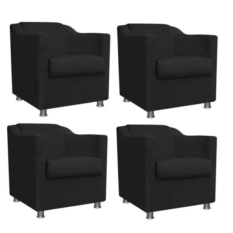 Kit 4 Poltronas Tilla Suede Preto