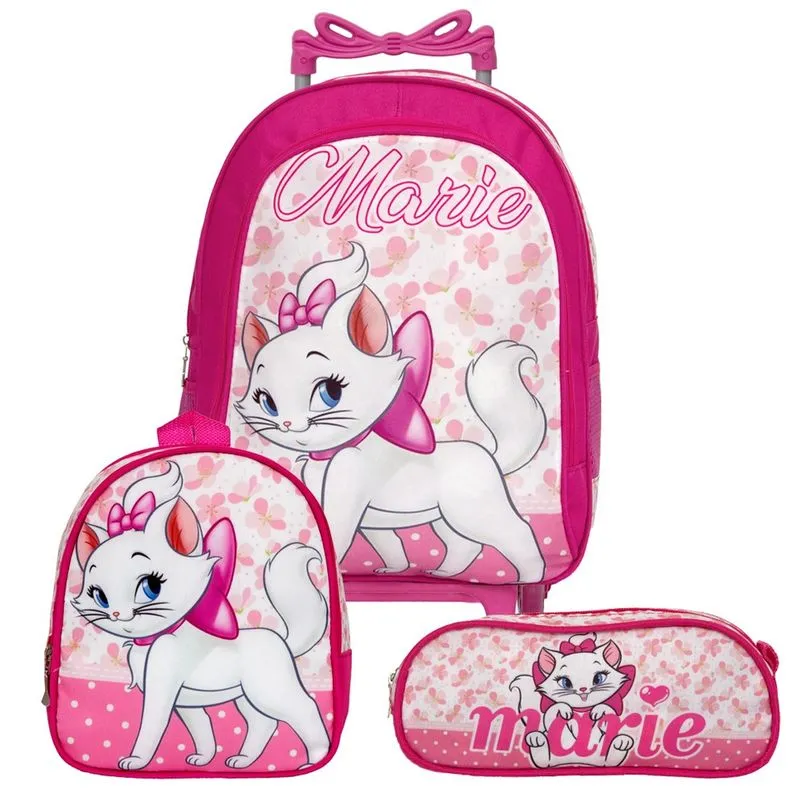 Mochila Feminina Infantil Grande de Rodinha Gata Marie Aulas
