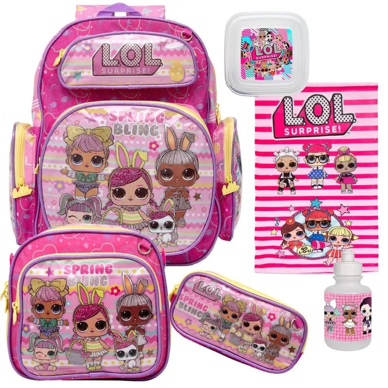 Mochila Escolar Infantil Lancheira e Itens lol Surprise