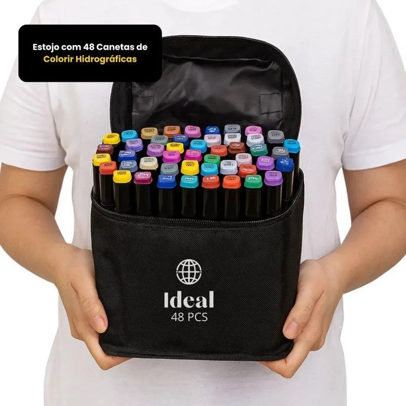 Estojo Com 48 Canetas De Colorir Hidrográficas