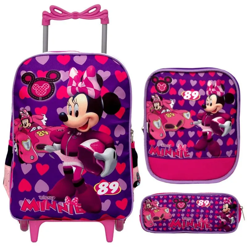 Mochila Infantil Escolar Feminina Minnie Passeio Rodinha jg