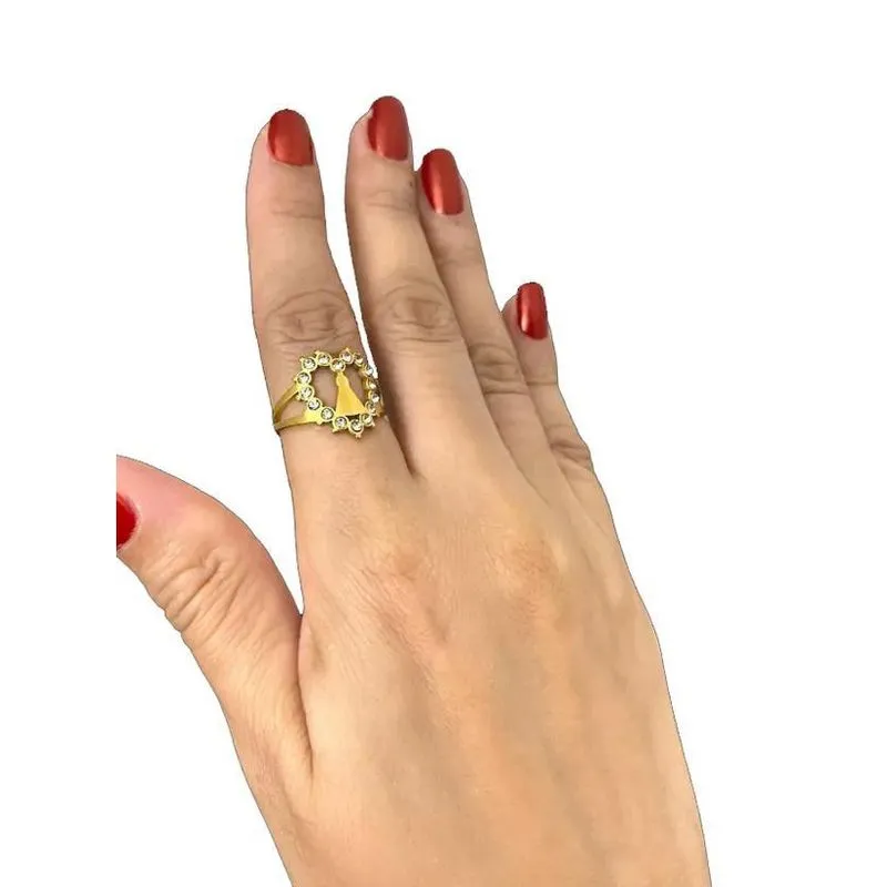 Anel Feminino Nossa Senhora Coração - Banhado A Ouro 18K
