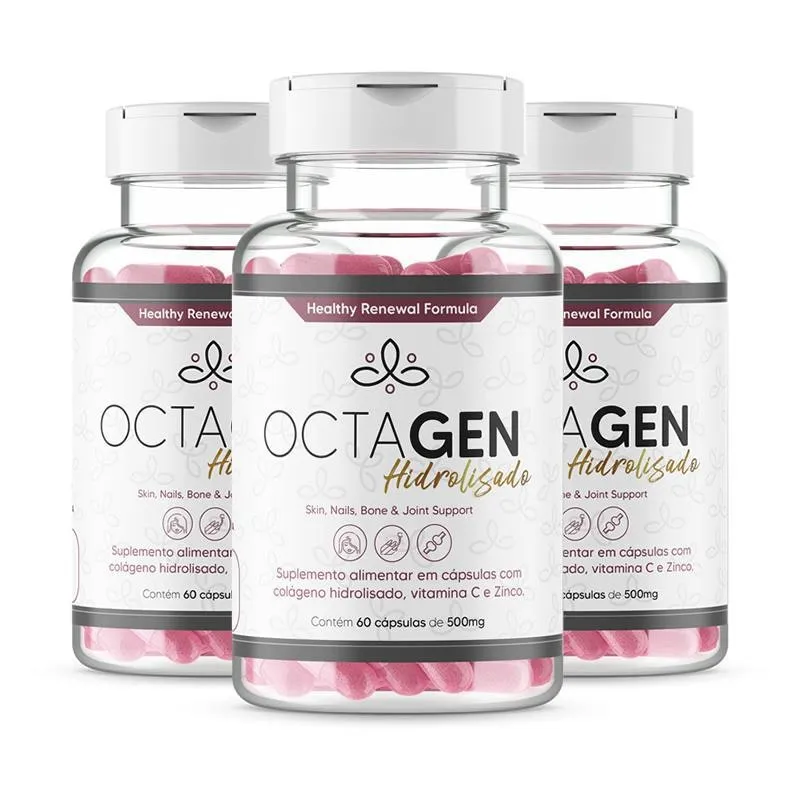 Kit 3X Colageno Hidrolisado Anti Ruga Octagen Total 180Cap