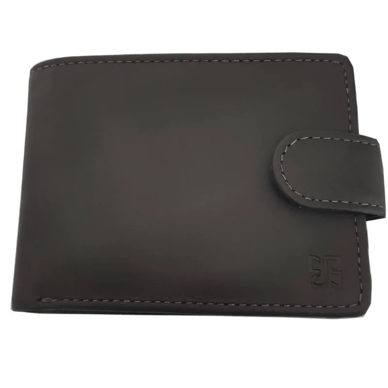 Carteira Masculina de Couro Com Botão Marrom Porta Moeda Cartão Lisa Briolly