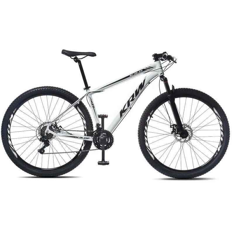 Bicicleta Aro 29 KRW Alumínio 21 Velocidades Freio a Disco X21 17 / Branco-Preto