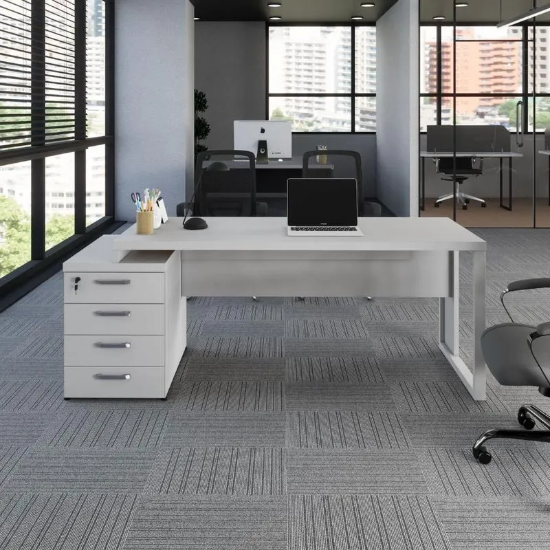 Mesa Diretor Escritório Com Gaveteiro 4 Gavetas 150cm Cinza F5 Office