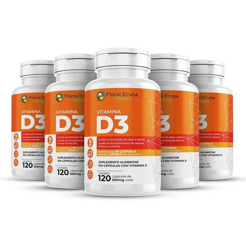 Vitamina D3 5X 120 Cápsulas 2000 Ui Por Cápsula Floral Ervas