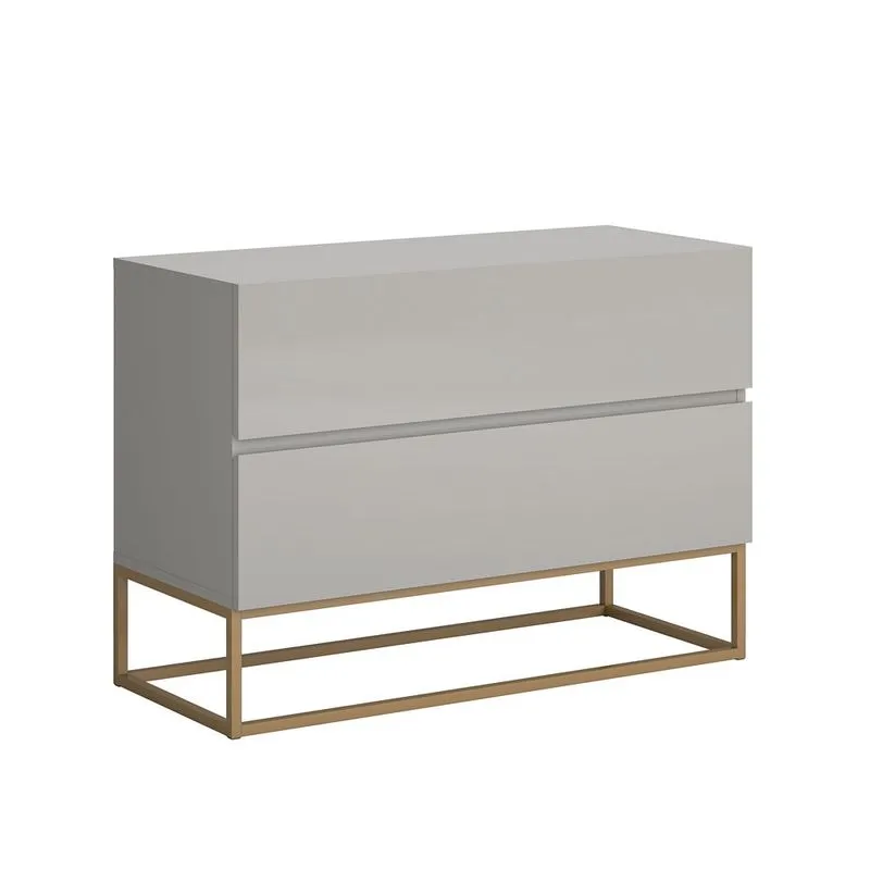 Mesa Lateral Para Cama Eros 60cm Off White Base de Ferro Dourado