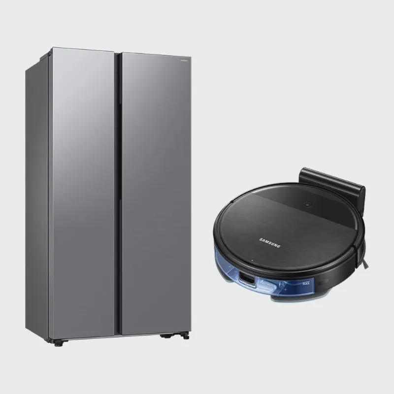 Geladeira Side by Side SmartThings Samsung RS57 Inox 564L 127V + Aspirador Robô com conectividade Wi-FI