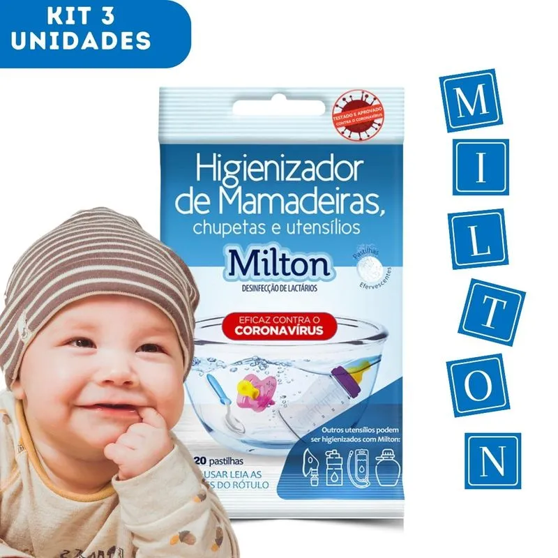 3 Cartelas Milton Para Esterilizar Chupeta Copo Mamadeira