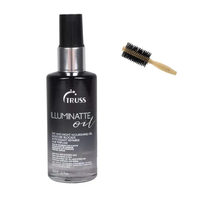 Kit truss illuminatte oil reparador de pontas 60ML E mq escova beauty madeira basic daily wood