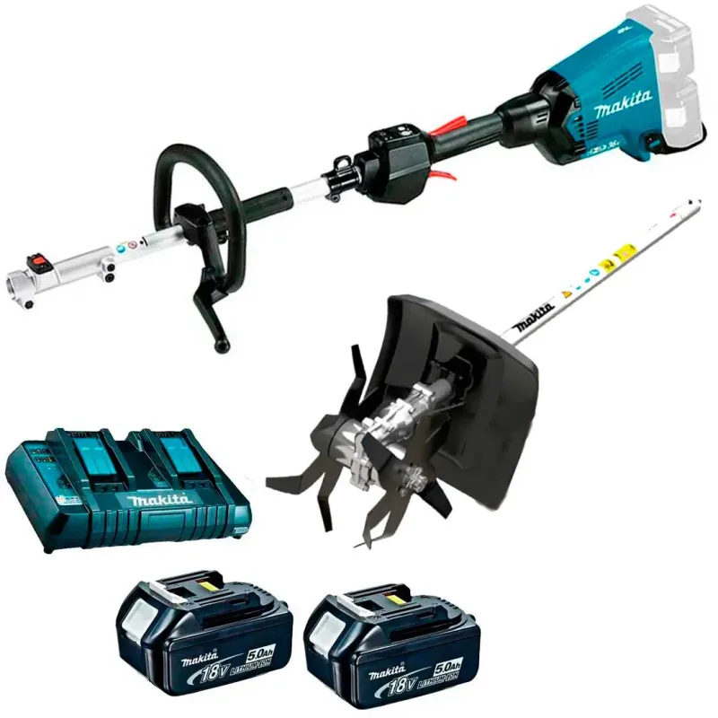 Multifuncional Bateria 36V DUX60Z + Cultivador + Baterias 5AH BL1850 + Carregador 220V Makita
