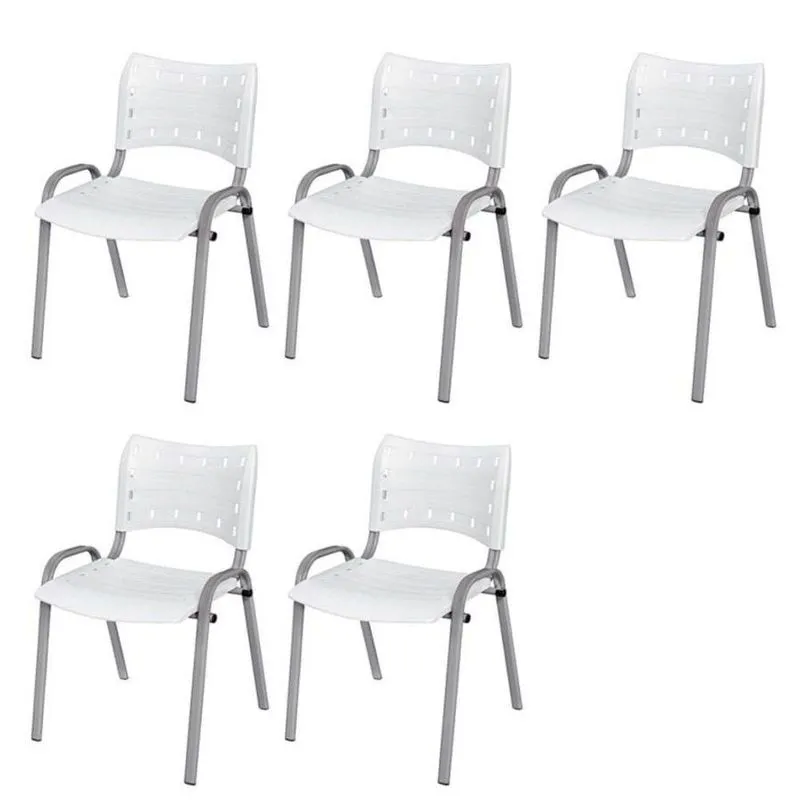 Cadeira Iso Base Cinza, Igreja, Escola, Escritório - Branco Kit 5 Peças