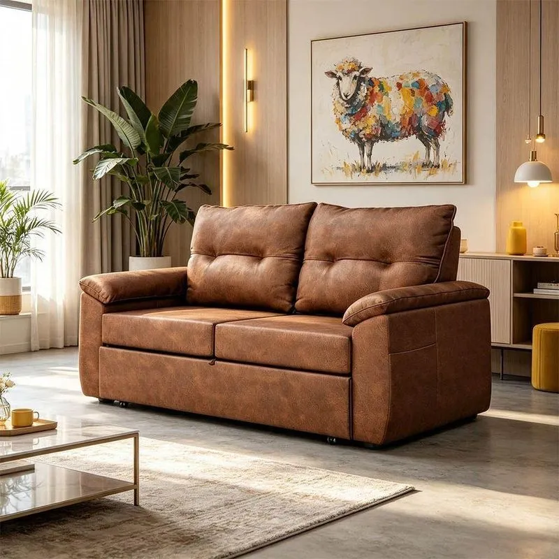 Sofá Cama Atenas 2 Lugares Reclinável 160cm Marrom