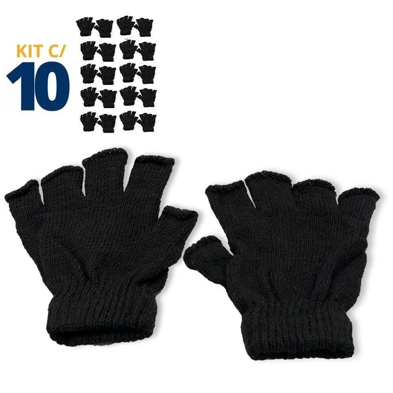 Kit 10 Pares De Luvas Sem Dedos Inverno Frio Tamanho Único