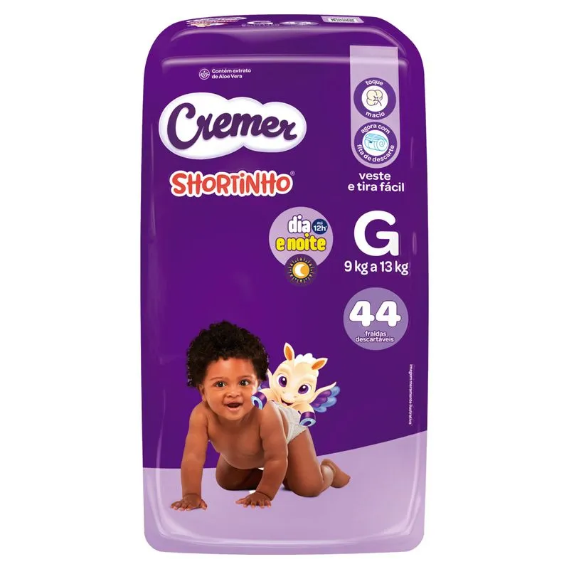 Fralda Descartável Infantil Shortinho Cremer G 9 a 13kg Pacote 44 Unidades