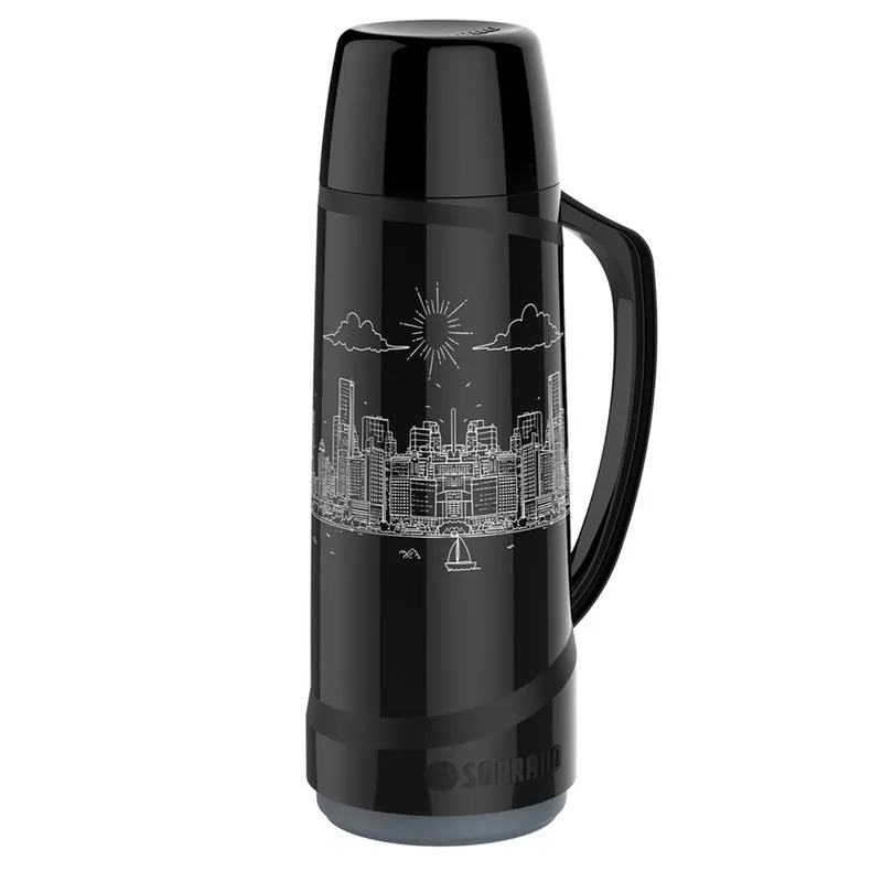 Garrafa Térmica Cristal 1L Preta Decorada Soprano