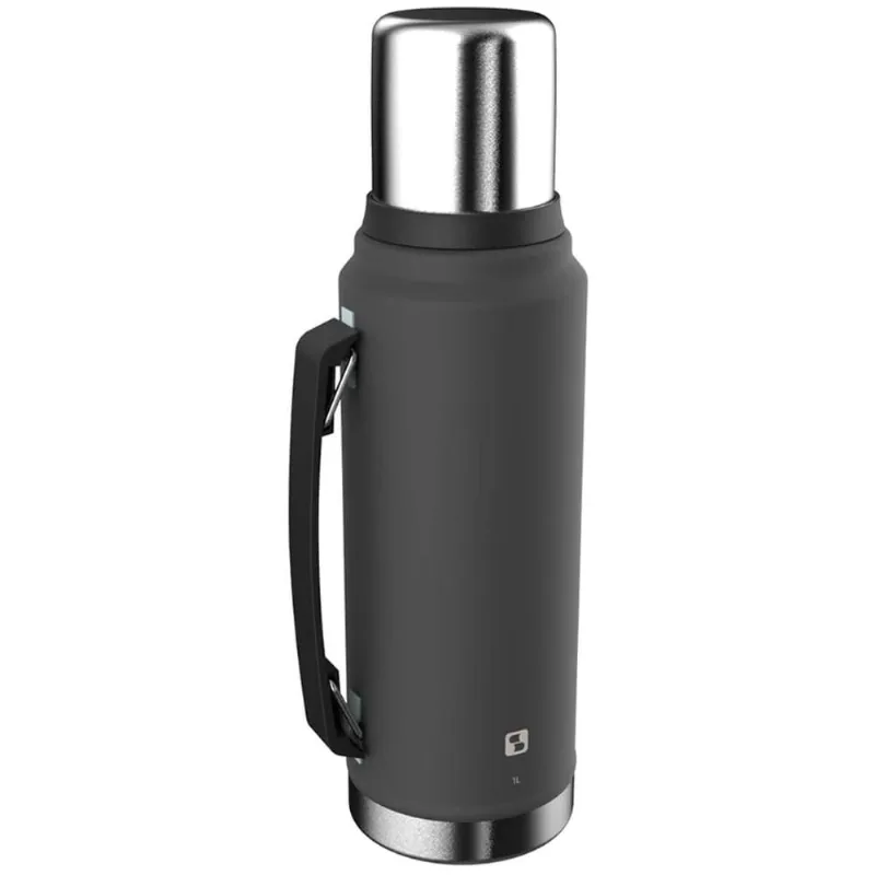 Garrafa Térmica Chimarrão Café Tererê Parede Dupla de Inox com Alça 1 Litro Everest Soprano Cinza