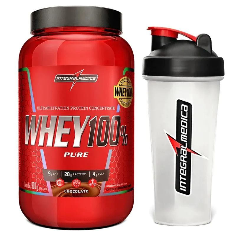 Kit Whey 100% Pote 900g + Coqueteleira 600ml Integralmédica