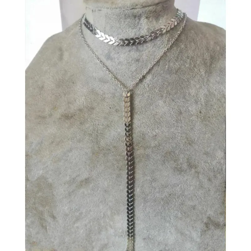 Colar Choker Folheado Corrente Escama Prateado Gravatinha