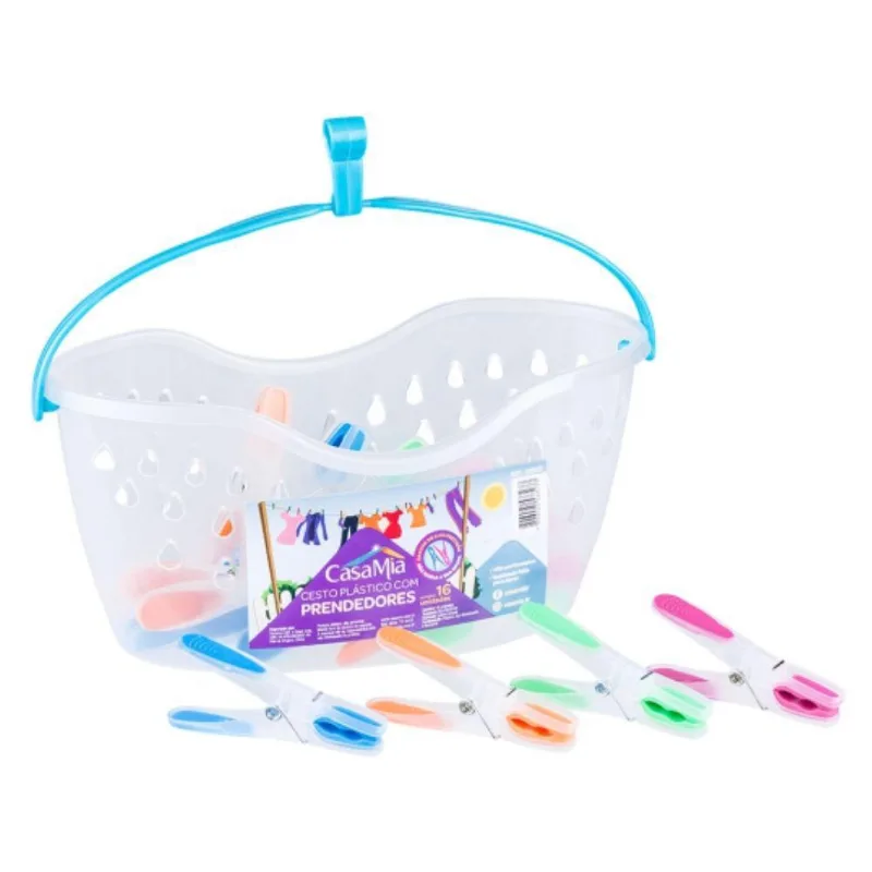 Kit Cesta 16 Pregadores De Roupas Prendedores Varal Casamia