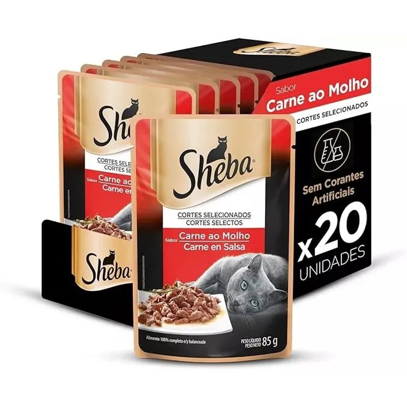 Racao sheba sachet adulto carne molho 20X85GR