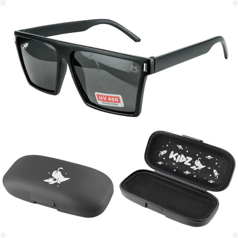 Oculos Preto Proteção Uv Sol Vintage Menino Infantil + Case Casual Presente Social Praia Criança