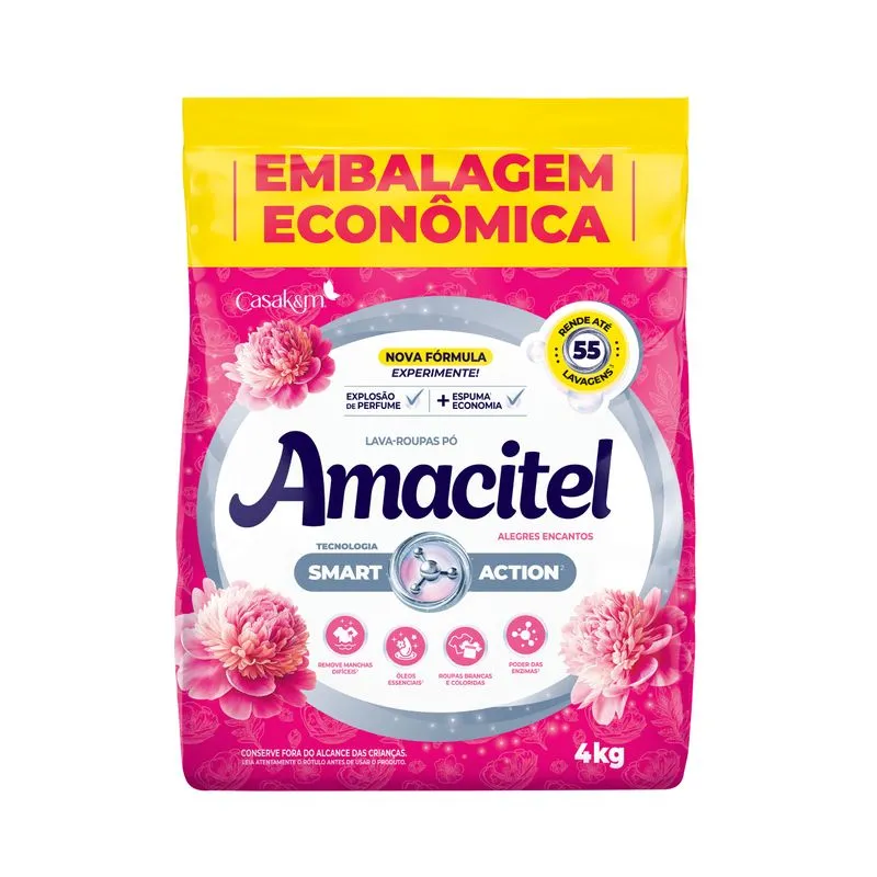Lava Roupas Pó Amacitel Alegres Encantos 4kg Lava-roupas Amacitel Alegres Encantos 4kg
