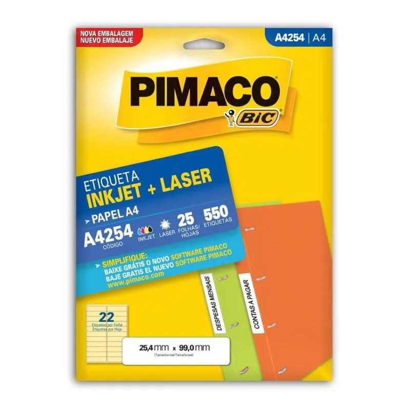 Etiqueta Pimaco A4 Inkjet E Laser A4254 Com 550 Unidades
