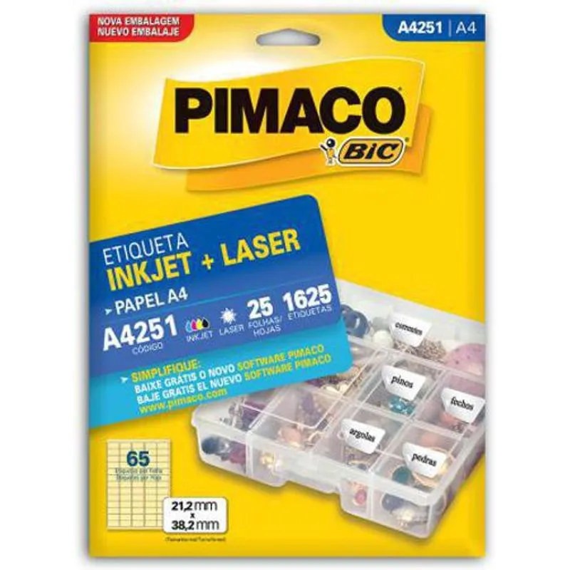 Etiqueta Inkjet/Laser A4251 Com 25 Folhas Pimaco