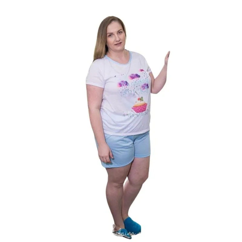 Pijama Grande Plus Size Feminino Curto de Verão Manga Curta Short Doll Presente Esposa Filha Noiva Natal Ano Novo