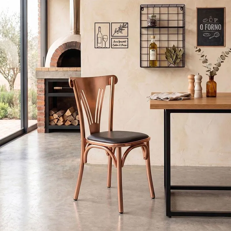 Cadeira Paris Luxo Estrutura Aco Assento Corino Cobre Preto Asturias