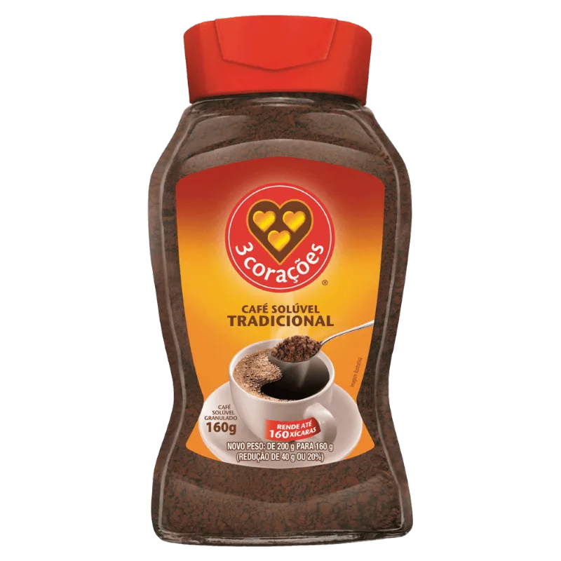 Café Solúvel Granulado 3 Corações Tradicional Vidro 160g