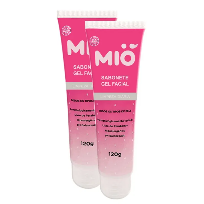 Kit 2 Sabonete Gel Facial Mió Limpeza Diária para Todos os Tipos de Pele 120g