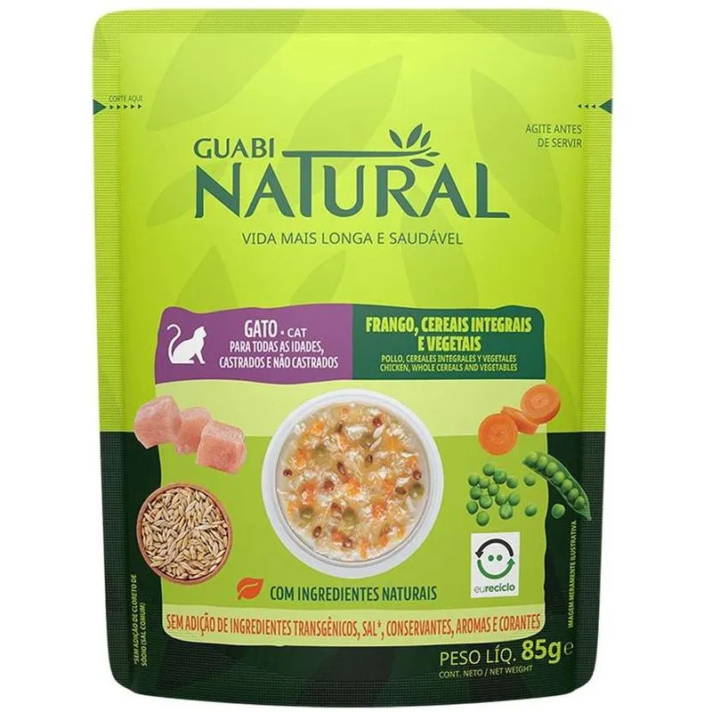 Ração Úmida para Gatos Adultos Guabi Natural Frango Cereais 85g