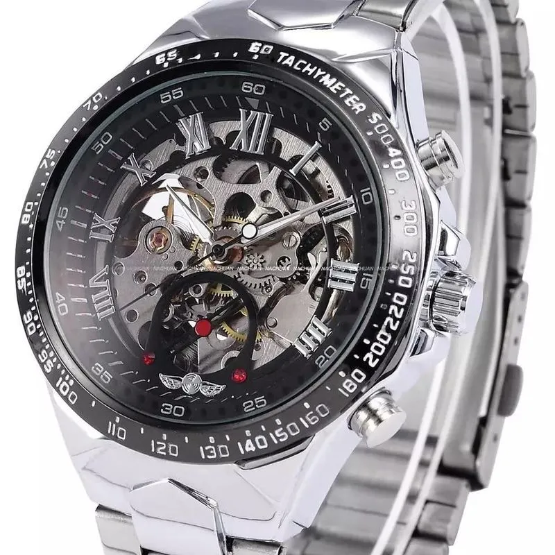 Relógio Masculino Winner Skeleton 432 Prata Automatico Inox