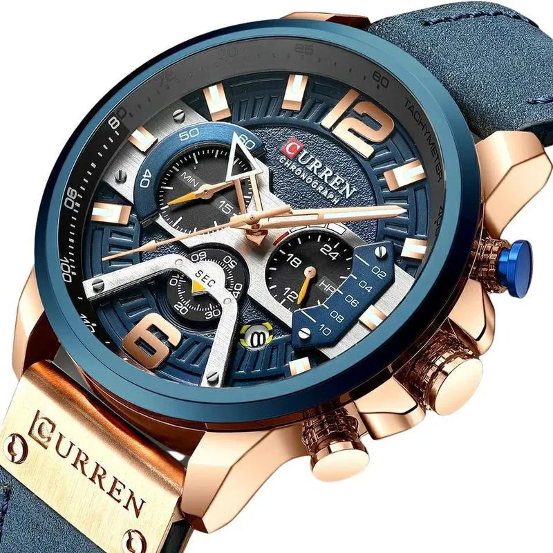 Relógio Curren 8329 Cronógrafo Azul Masculino Todo Funcional