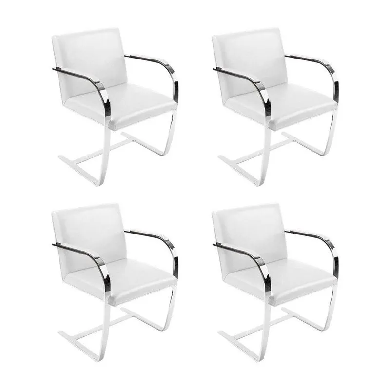 Kit 4 Cadeiras Brno Couro Natural Branco Barra Chata Cromada Cor Branco