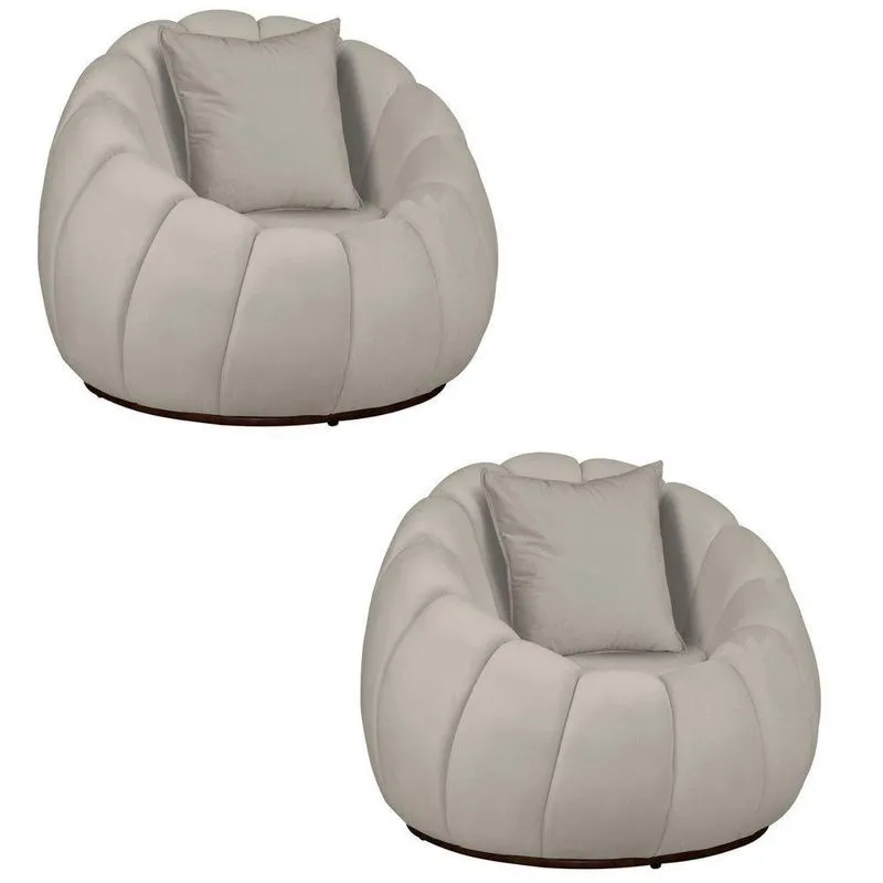 Kit 02 Poltronas Concha Almofada Base Arco Giratória Veludo Cor Marfim